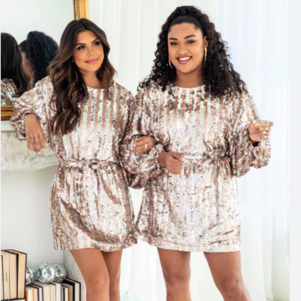 Pink Lily Diamonds In My Eyes Striped Sequin Mini Dress